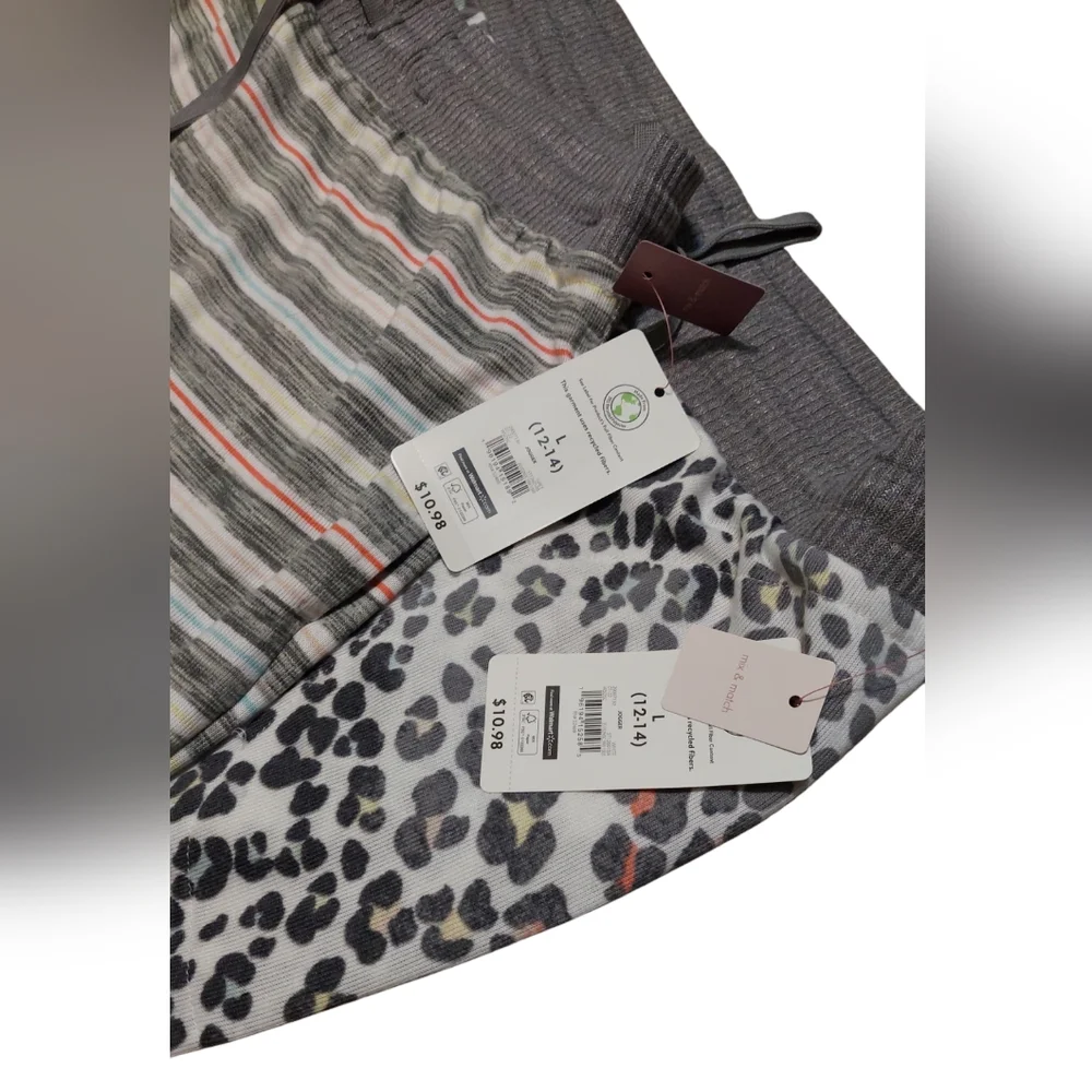 TWO Secret Treasure pajama pair gray lounge joggers cheetah and striped print - Picture 3 of 5